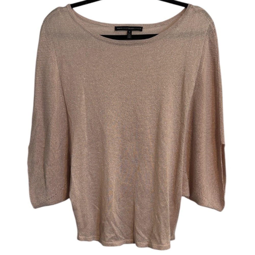 ☀️ White House Black Market Pale Pink Glittery Dolman Sleeve Lightweight Sweater